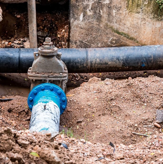 man holding hose at top of water heater